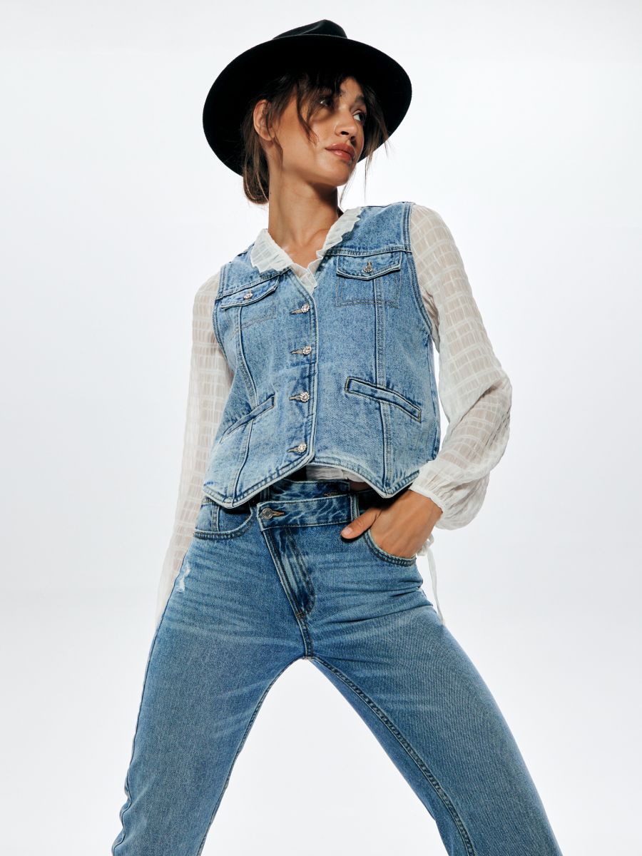 Jeansy straight high waist Kolor niebieski  6098J-50J