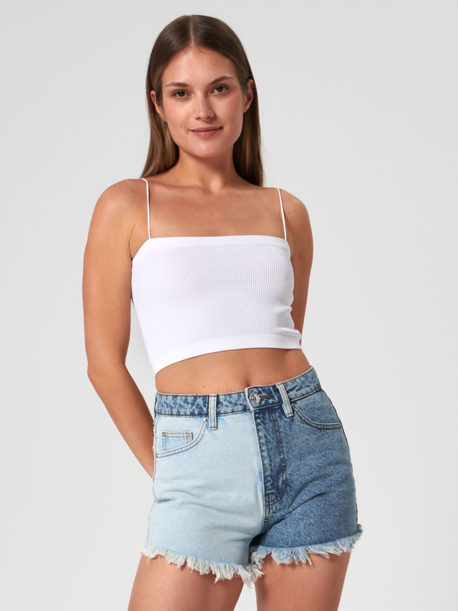 Crop top w prążki Kolor biały  1624F-00X