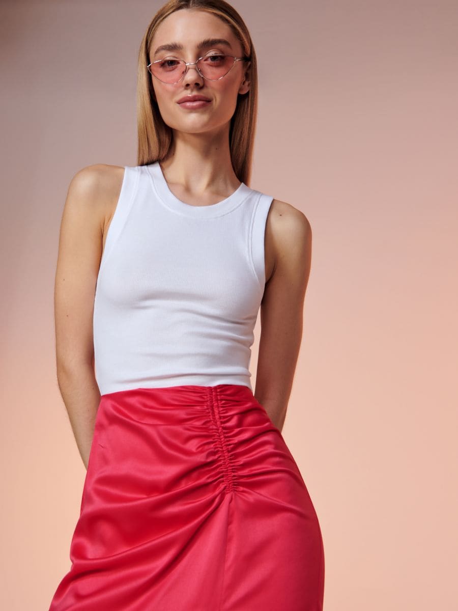 Spódnica midi z rozcięciem Kolor różowy  7069J-43X