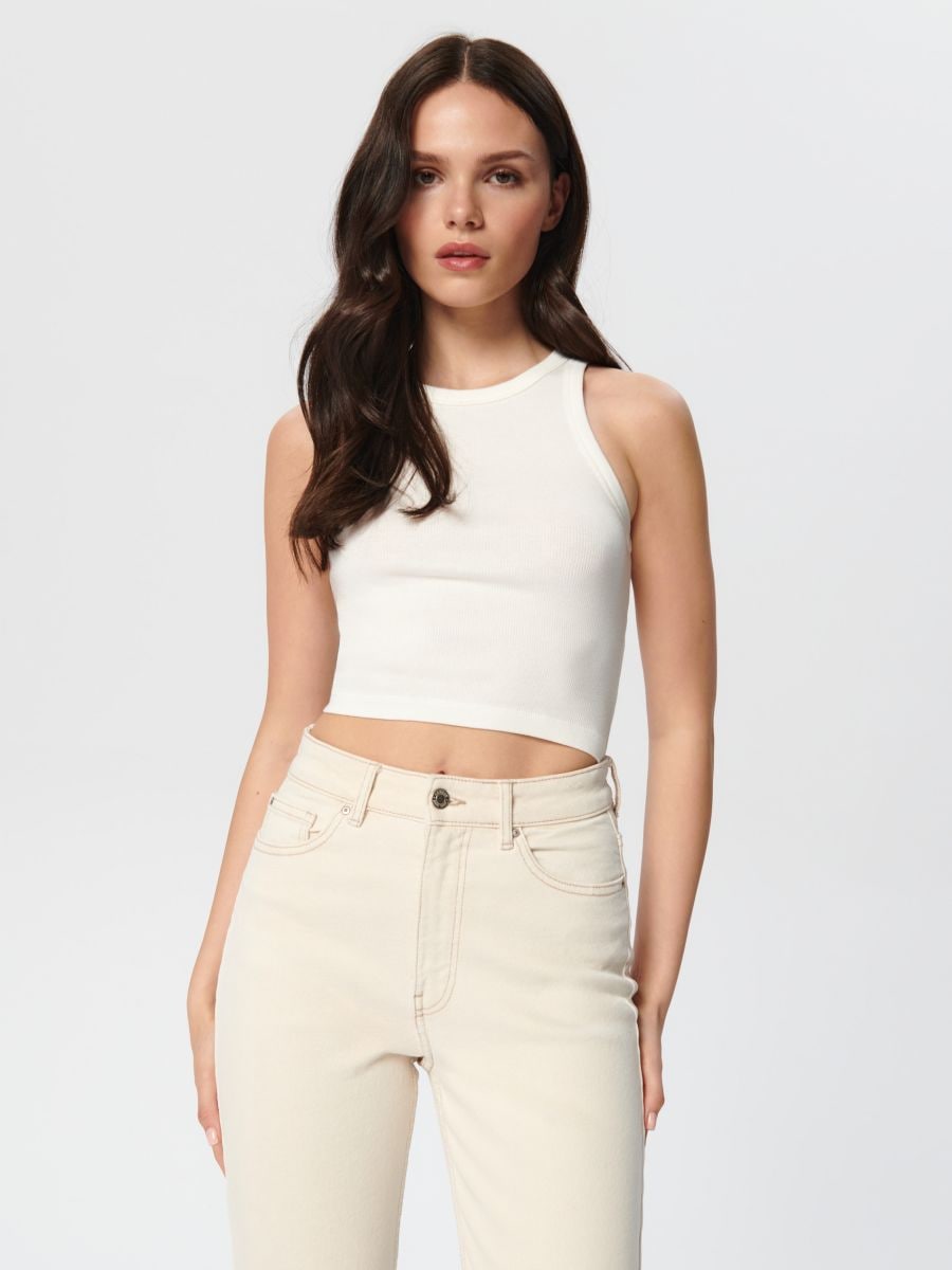 Jeansy mom high waist Kolor kremowy  SD140-01J