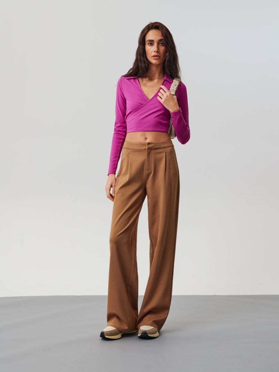 Crop top w prążki Kolor fioletowy  2123F-44X
