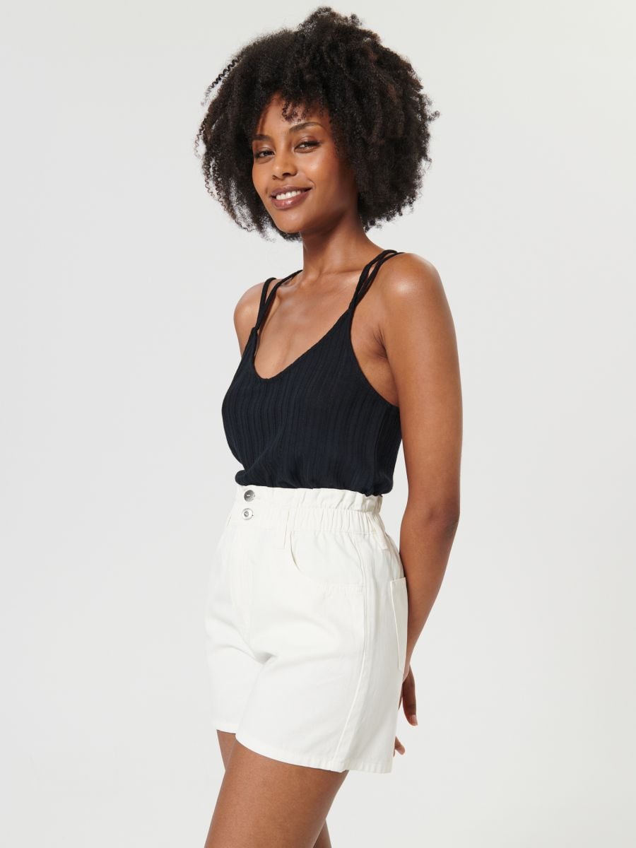 Szorty paperbag high waist Kolor kremowy  0393U-01J