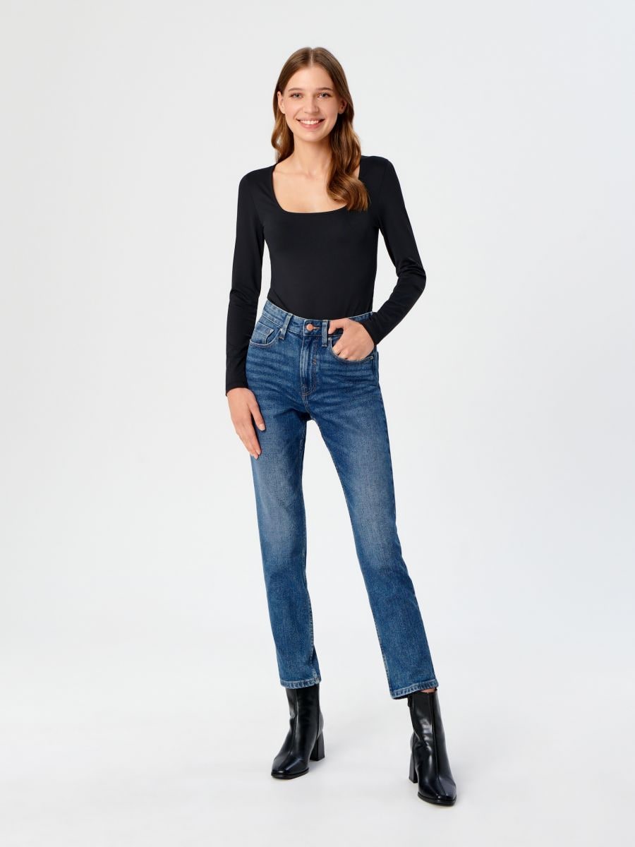 Jeansy straight mid waist Kolor niebieski  WM296-55J