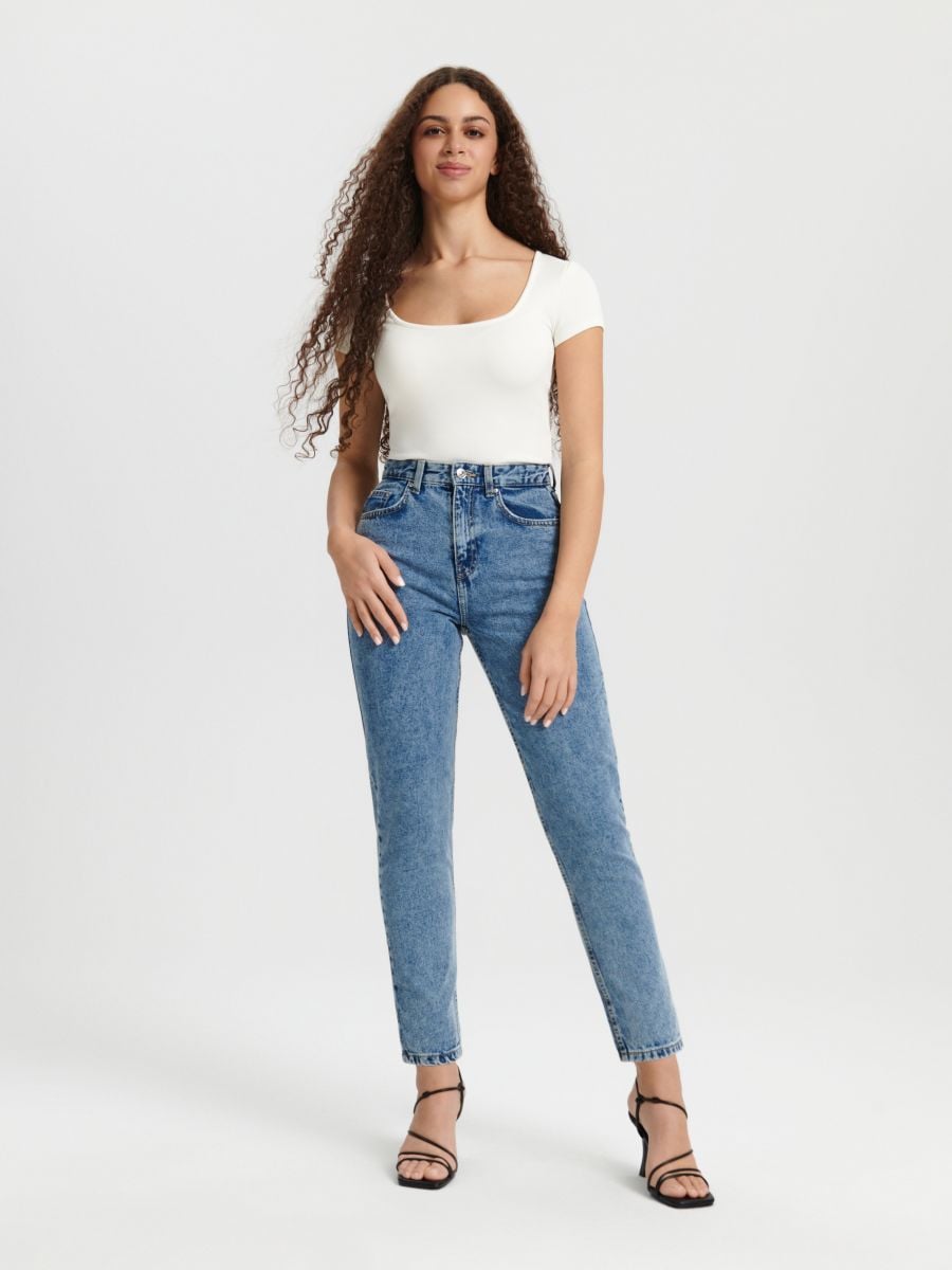 Jeansy mom high waist Kolor niebieski  3372B-50J
