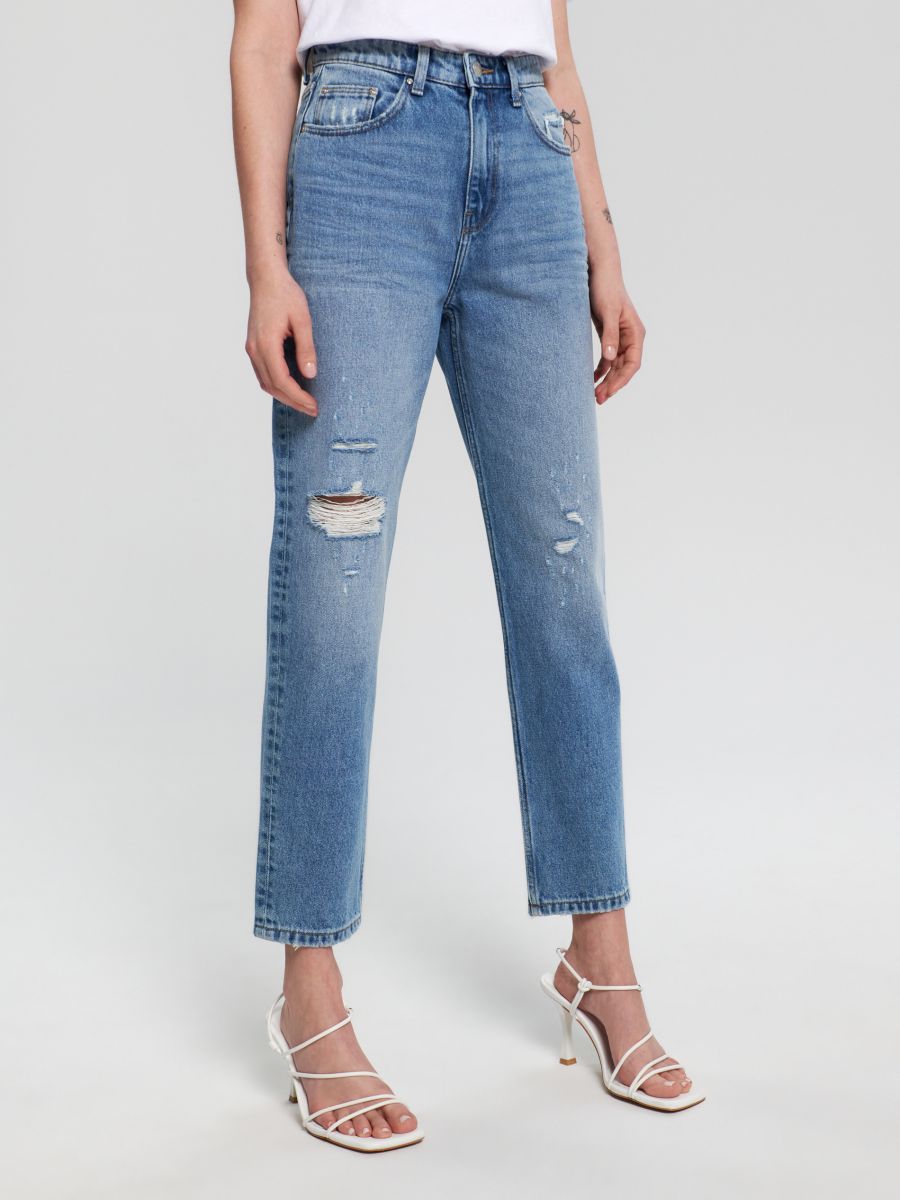 Jeansy mom high waist Kolor niebieski  3822E-55J