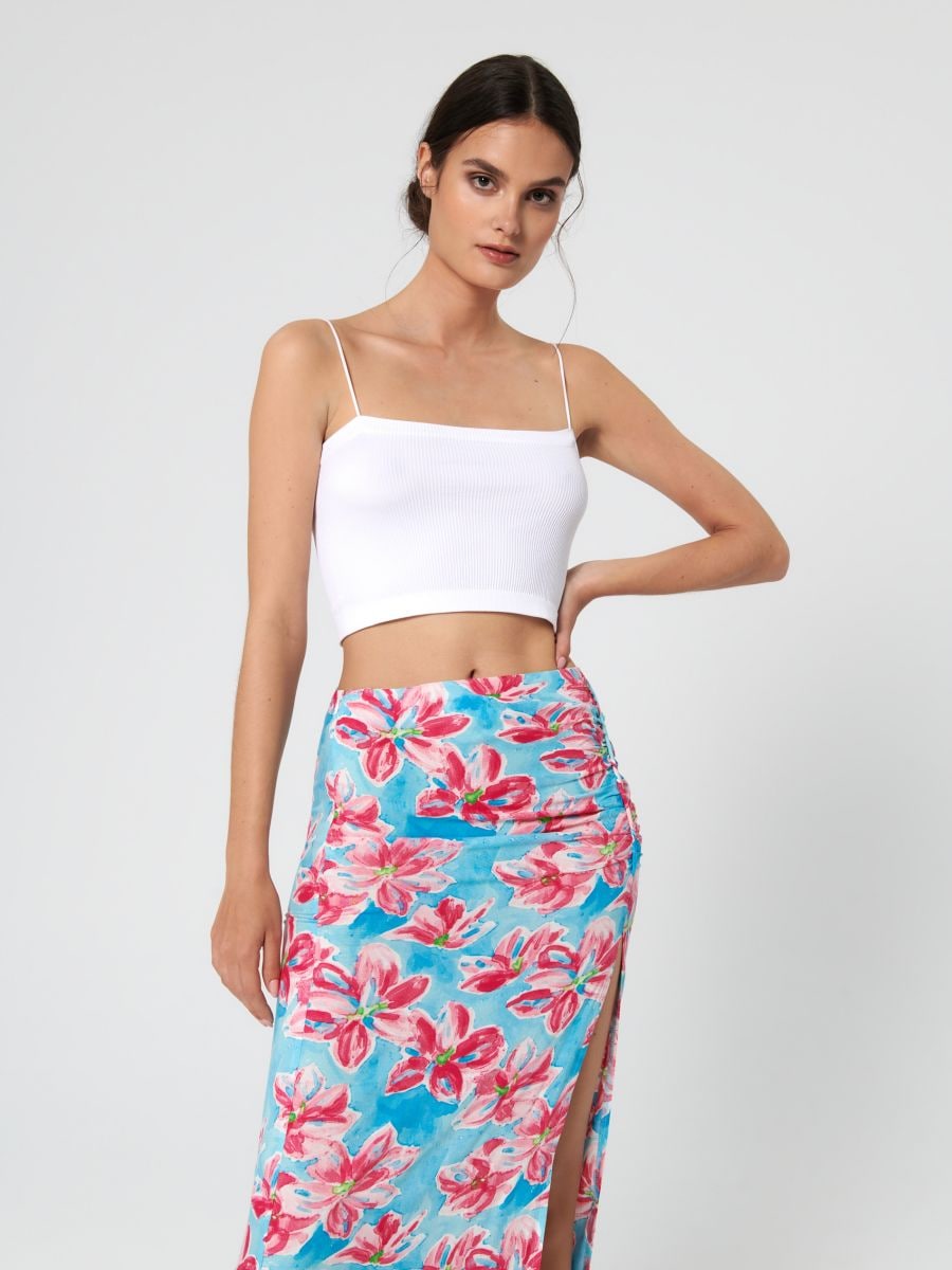 Spódnica midi z rozcięciem Kolor niebieski  4879F-06X