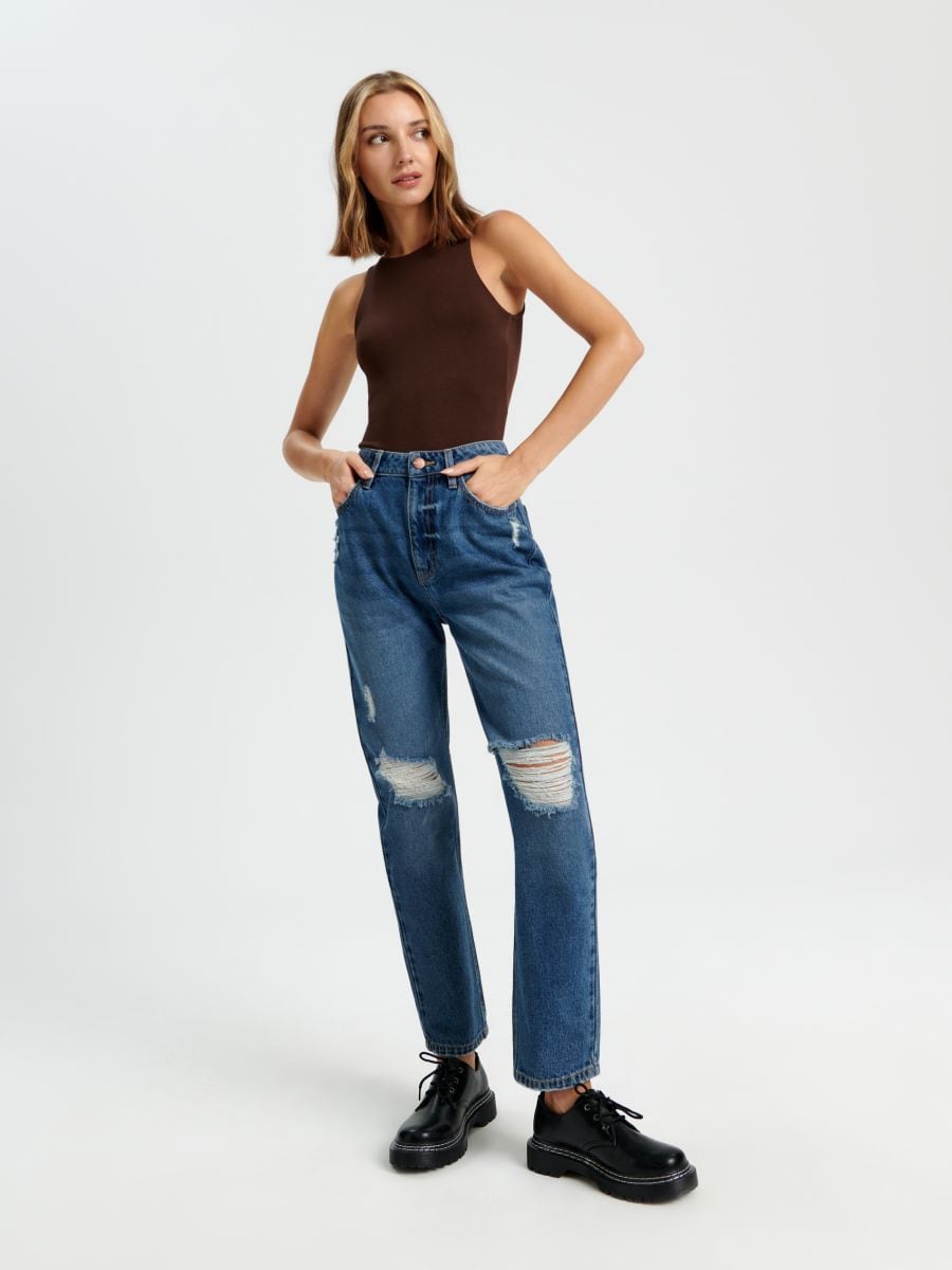 Jeansy straight high waist Kolor niebieski  5094X-55J
