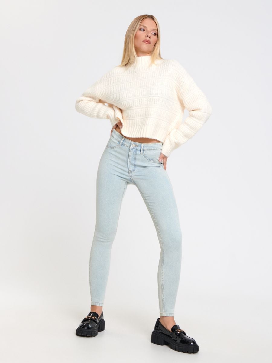 Jeansy skinny mid waist Kolor niebieski  1490B-05J