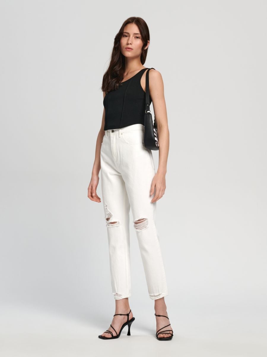 Jeansy mom high waist Kolor biały  3822E-00J