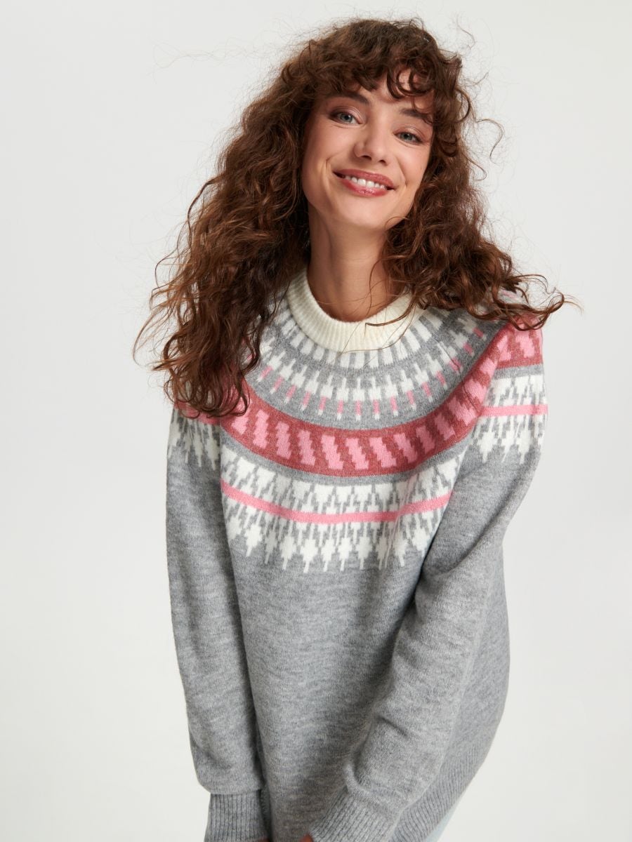 Sweter z ozdobnym wzorem Kolor szary  9873A-09X