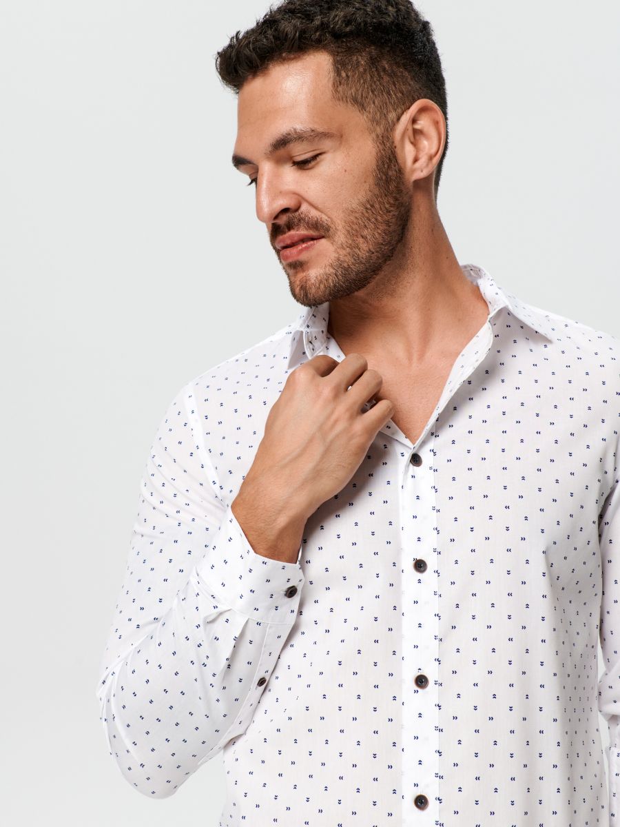 Koszula slim fit z drobnym nadrukiem Kolor biały  1897O-00X