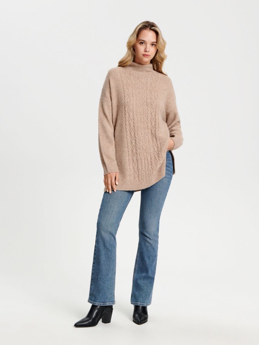 Sweter z ozdobnym splotem Kolor beżowy  3412X-80M