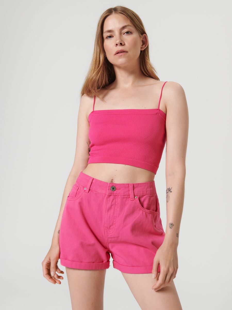 Szorty jeansowe mom Kolor różowy  0390U-03J