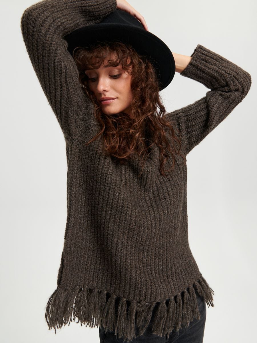 Sweter w prążki Kolor brązowy  7455J-88X