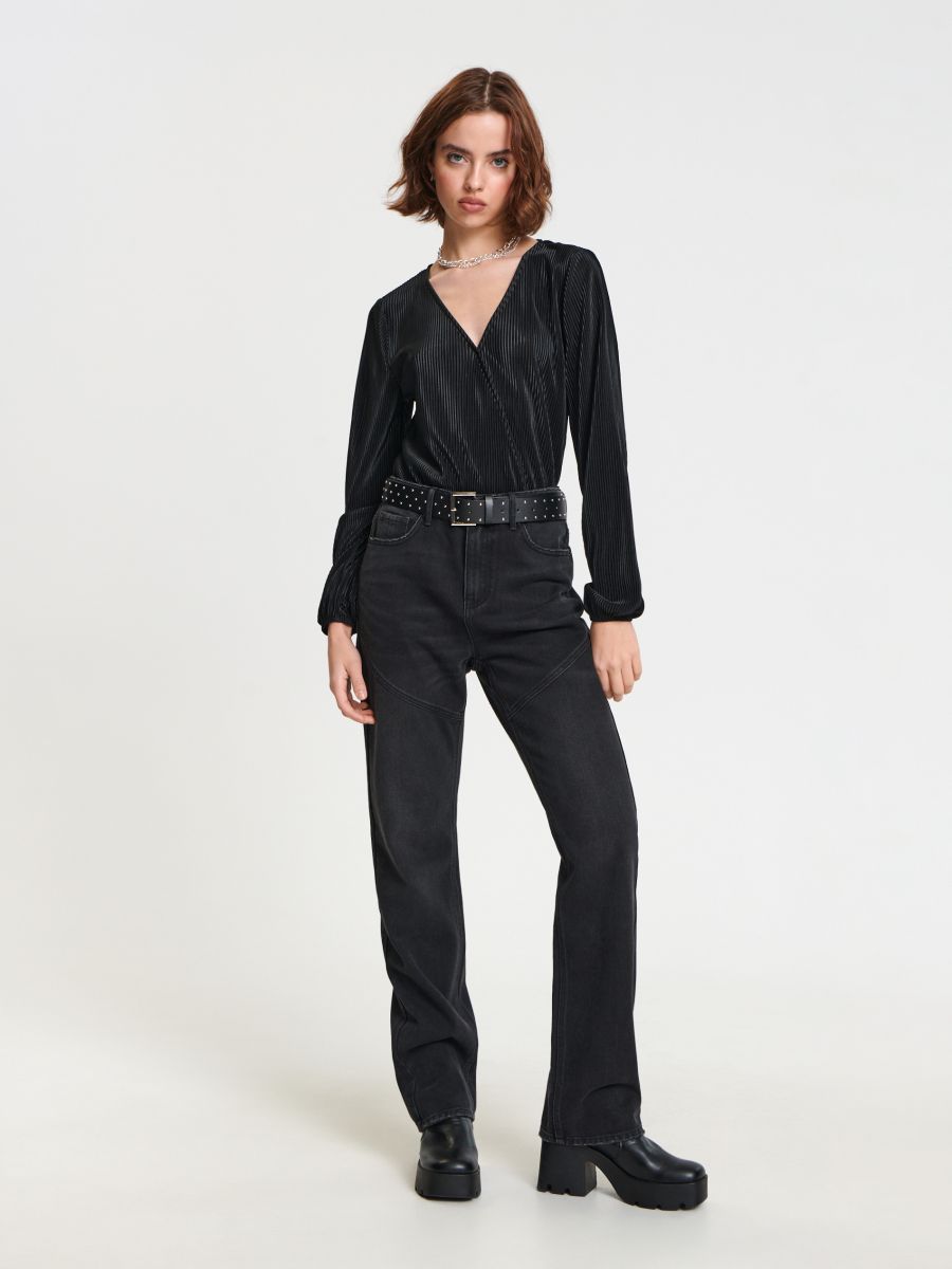 Jeansy straight high waist Kolor czarny  6189J-99J