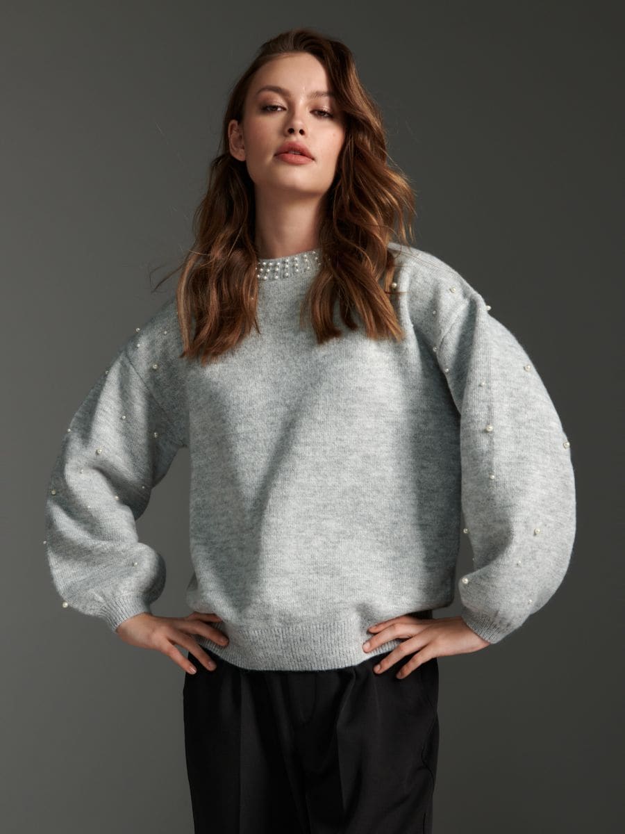Sweter z miękkiej dzianiny Kolor szary  3431X-9MM