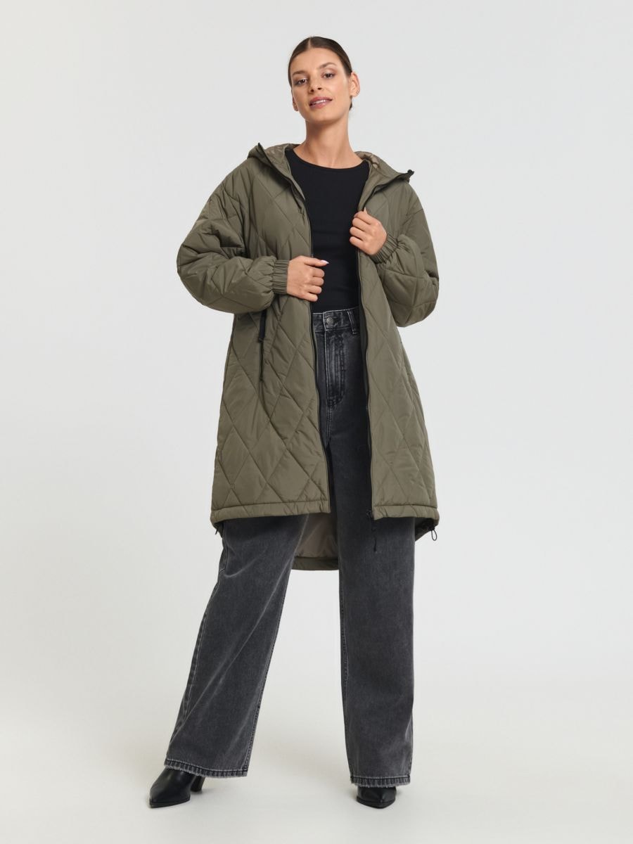 Płaszcz pikowany z kapturem Kolor khaki  3577X-87X