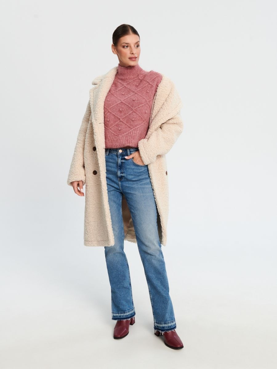 Sweter z ozdobnym splotem Kolor różowy  7412J-39X