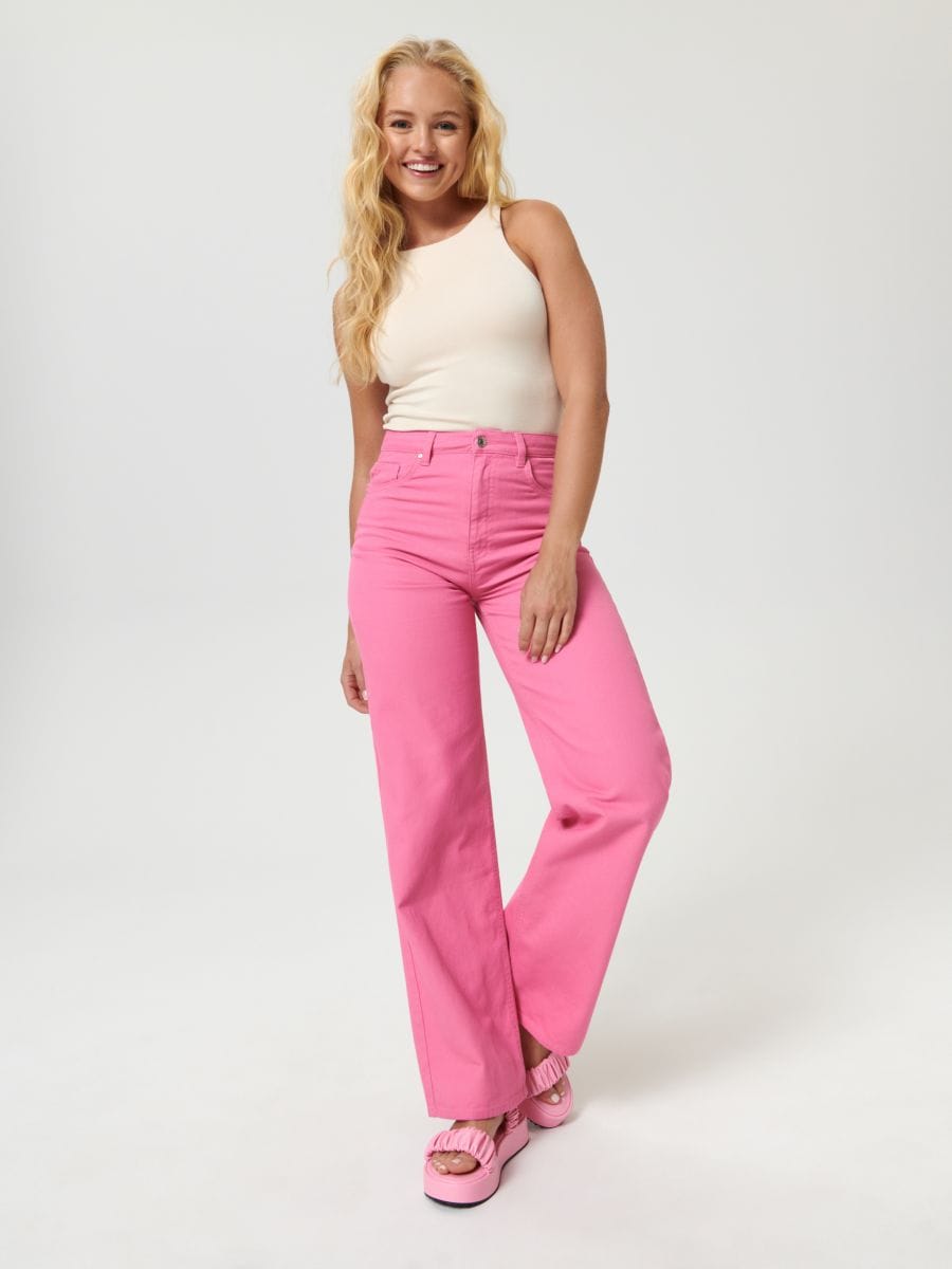 Jeansy wide leg high waist Kolor różowy  2074F-30J