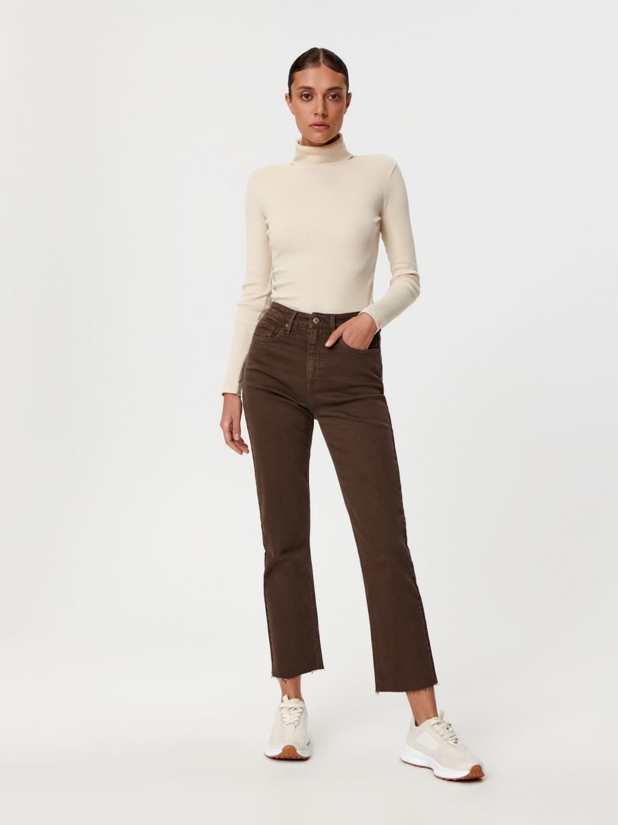 Jeansy straight high waist Kolor brązowy  7774A-88J