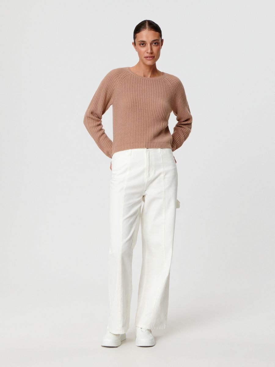 Spodnie wide leg high waist Kolor kremowy  7772A-01J