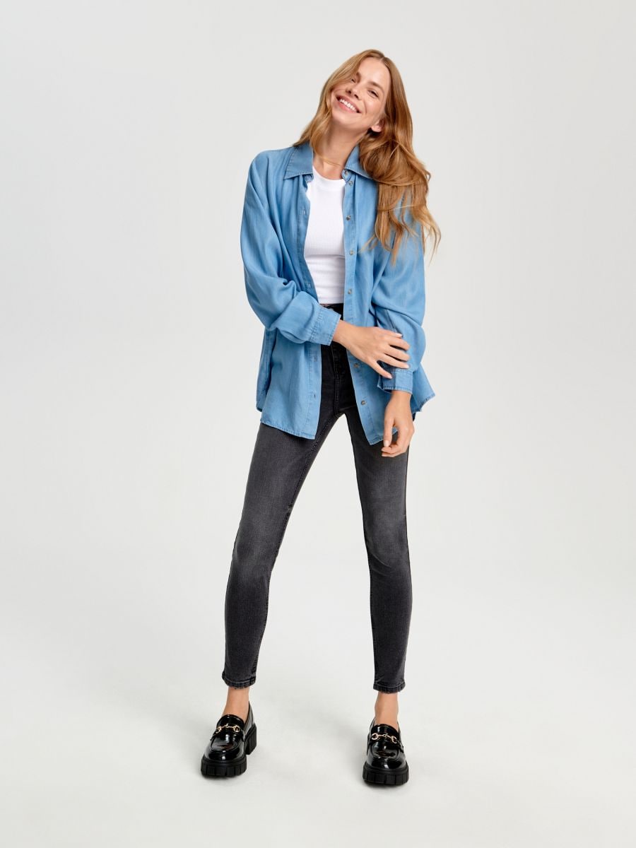 Jeansy skinny high waist Kolor szary  XE352-85J