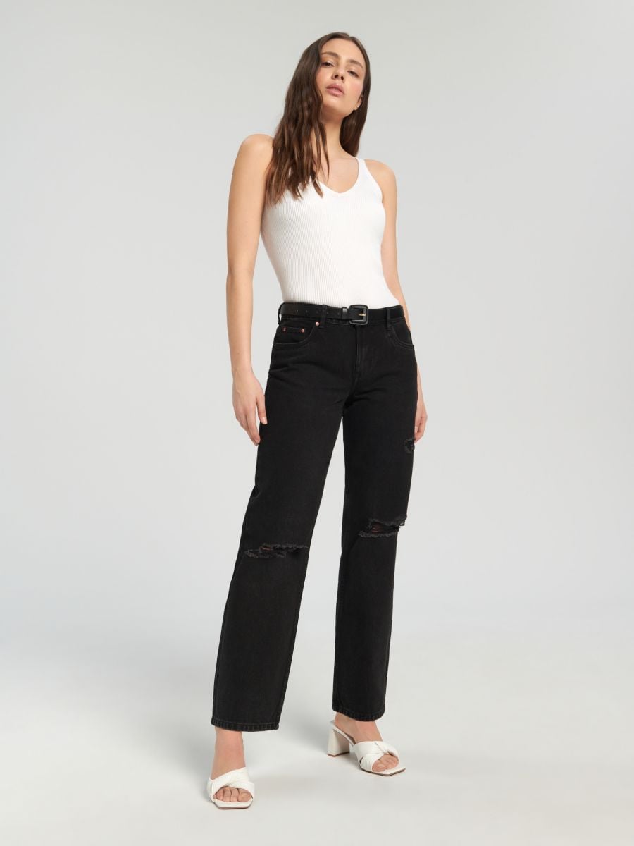 Jeansy straight low waist Kolor czarny  1146F-99J