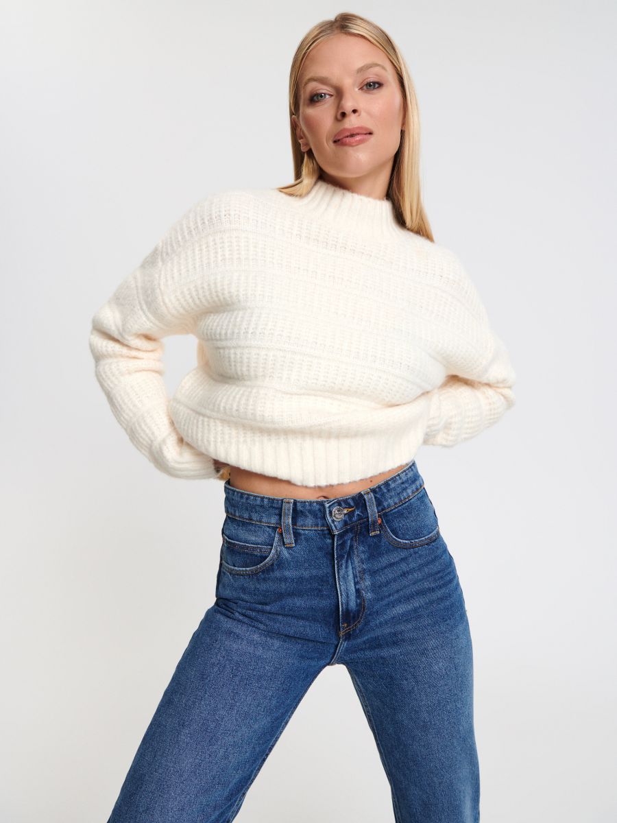 Jeansy straight high waist Kolor granatowy  1169F-59J