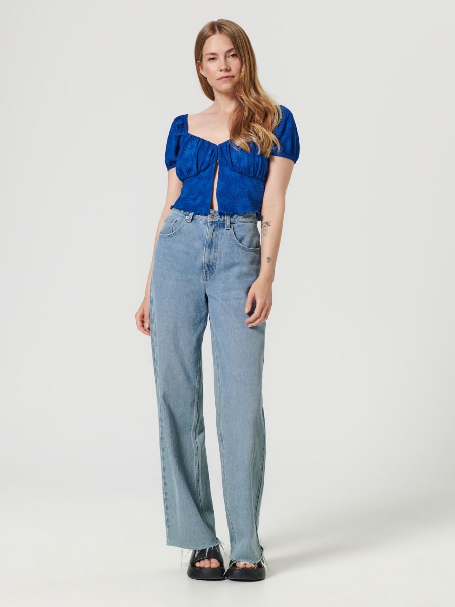 Crop top w kwiaty Kolor granatowy  4734F-59X