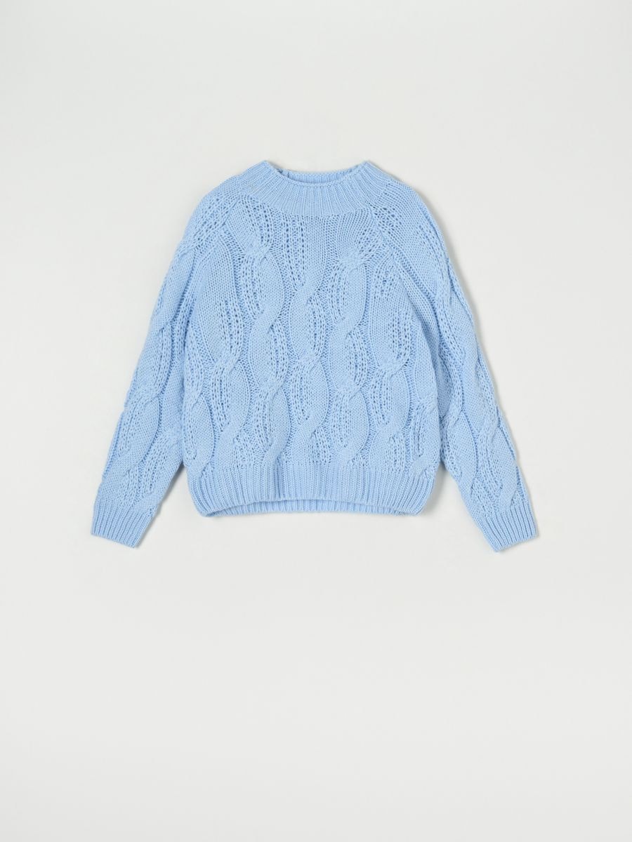 Sweter z ozdobnym splotem Kolor błękitny  7450J-05M