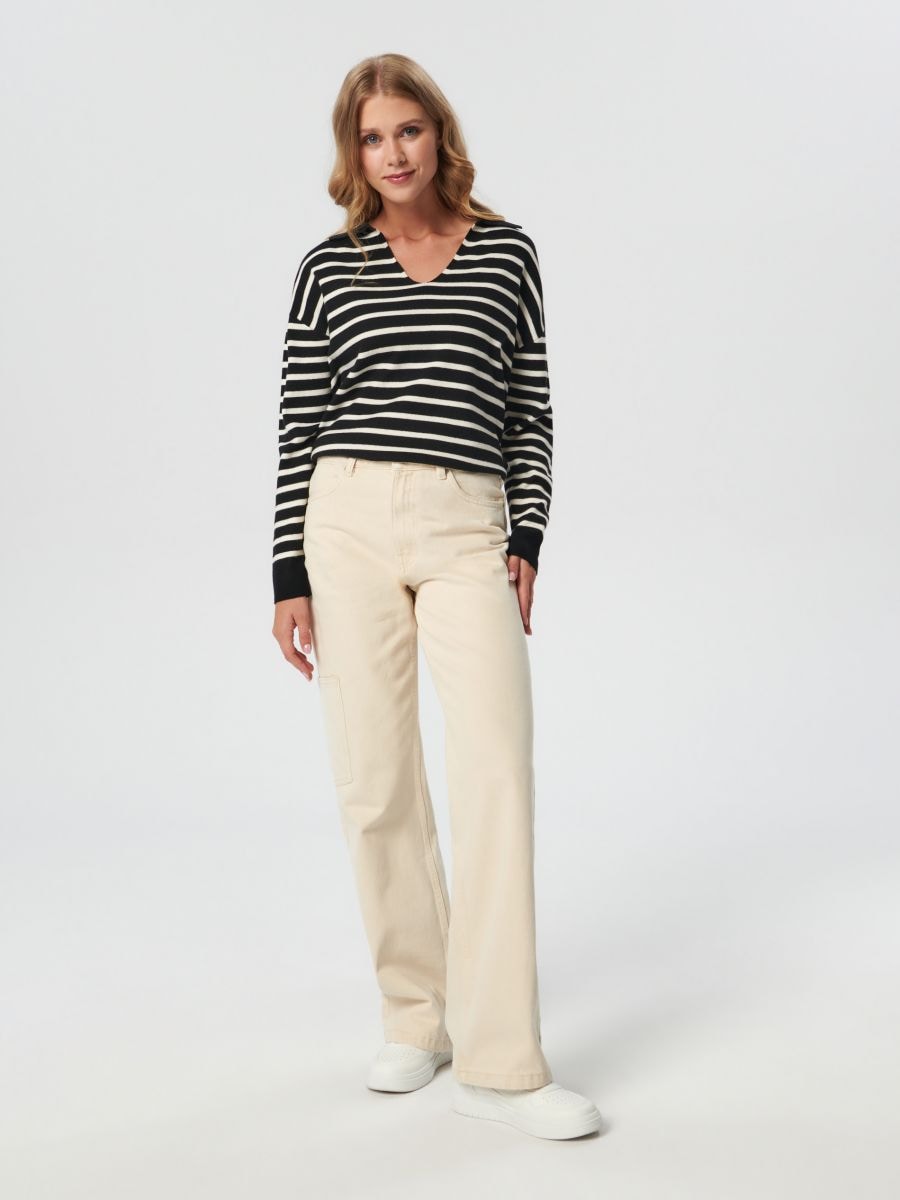 Jeansy wide leg high waist Kolor kremowy  YQ139-02J