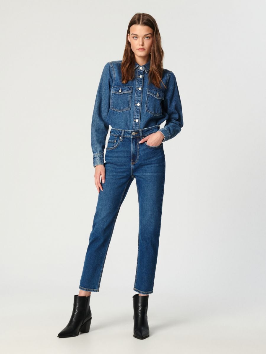 Jeansy straight mid waist Kolor granatowy  5083X-59J