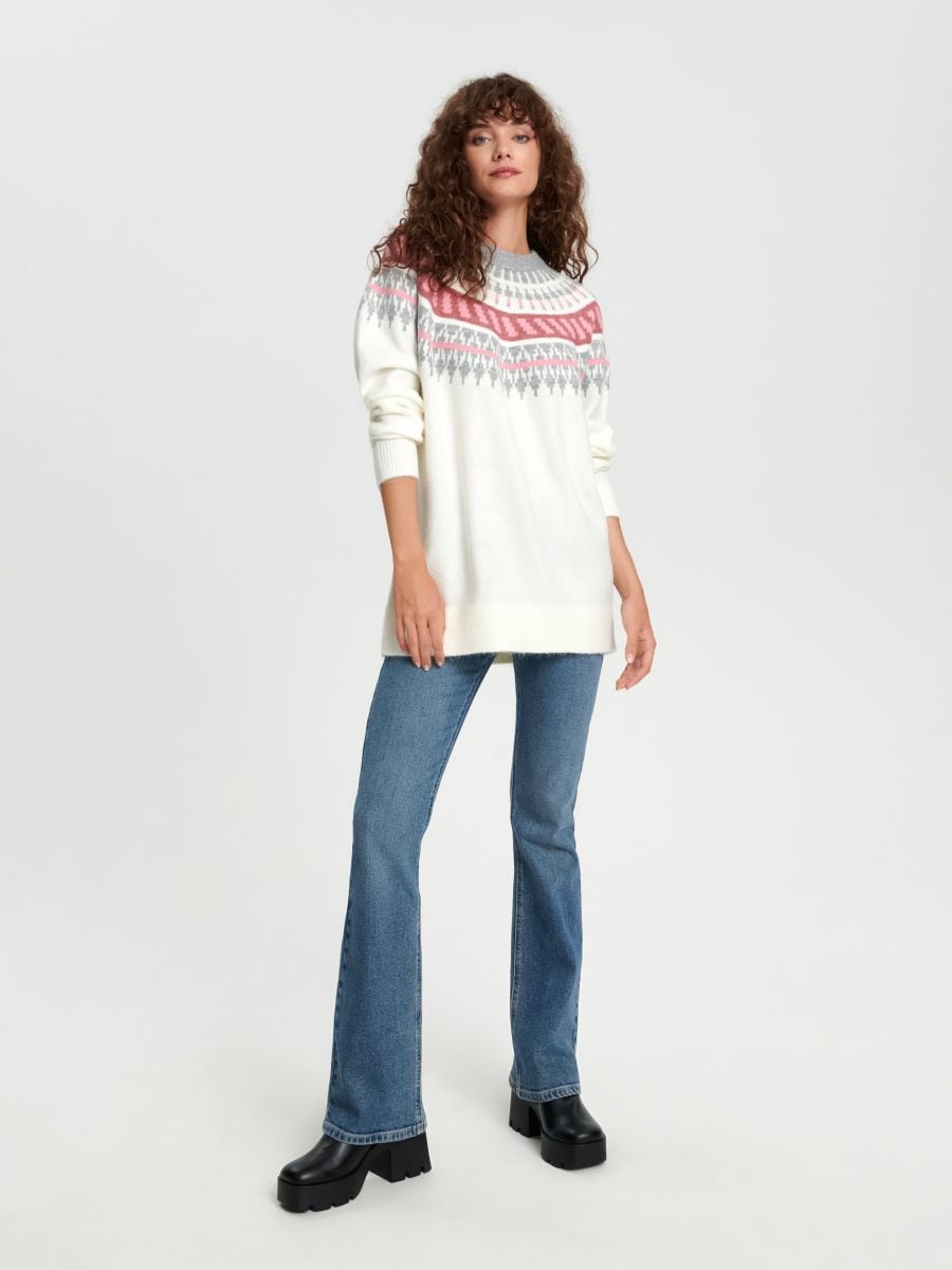 Sweter z ozdobnym wzorem Kolor kremowy  9873A-01X