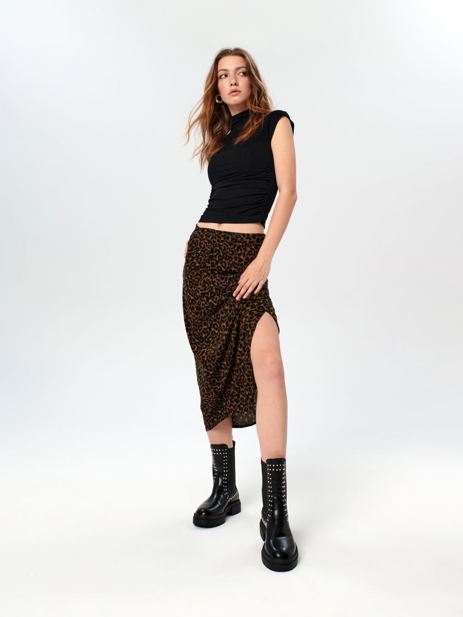 Spódnica midi z rozcięciem Kolor wielobarwny  3456X-MLC