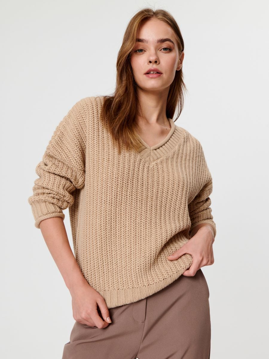 Sweter w prążki Kolor beżowy  3359X-08X
