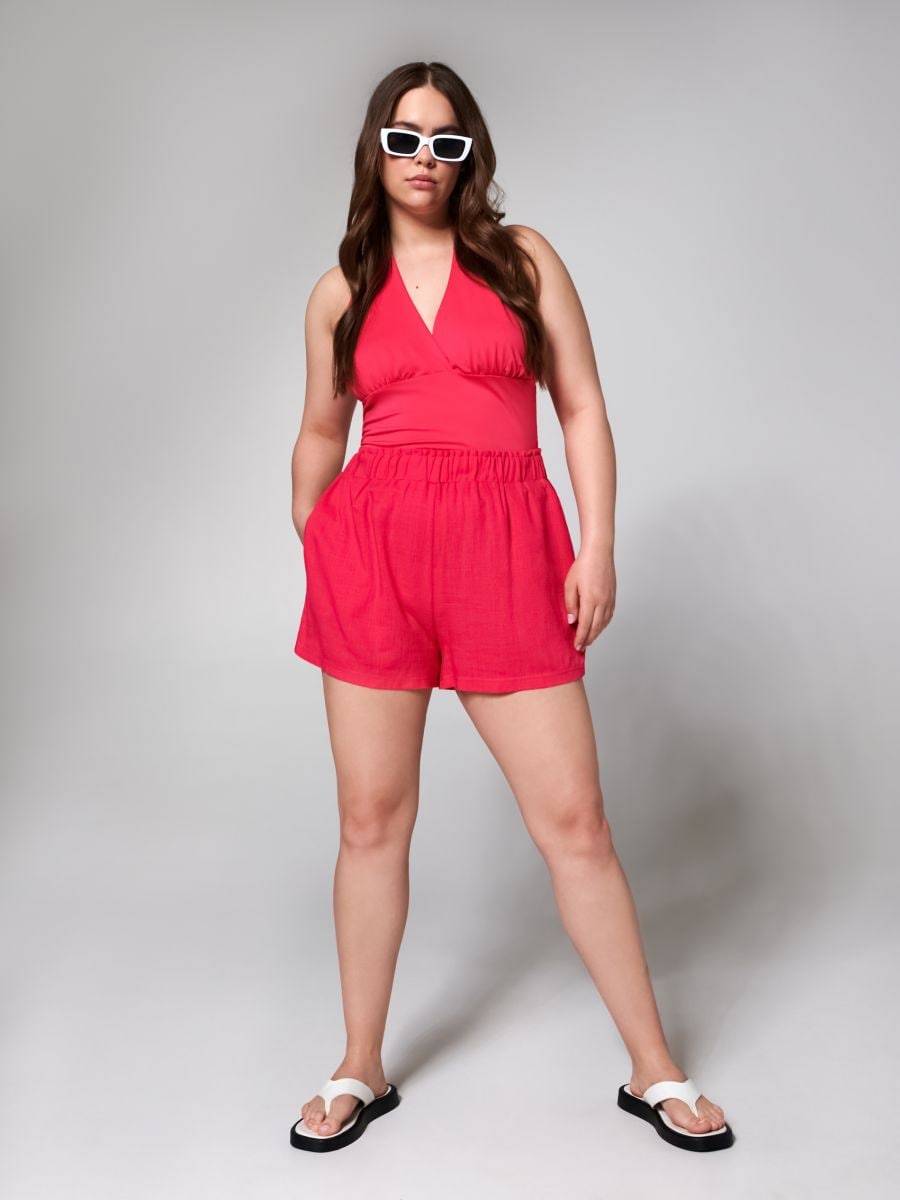 Crop top z wiązaniem Kolor różowy  8969J-43X