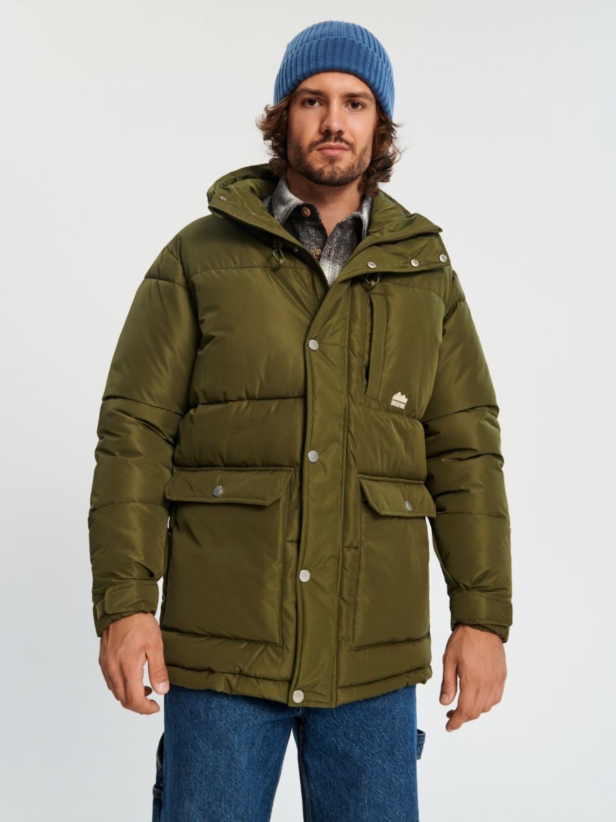 Kurtka puffer z kapturem Kolor khaki  1865O-87X