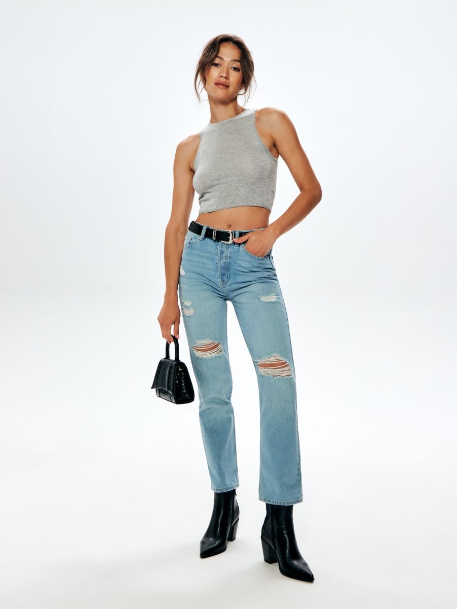 Jeansy straight high waist Kolor niebieski  6146J-05J