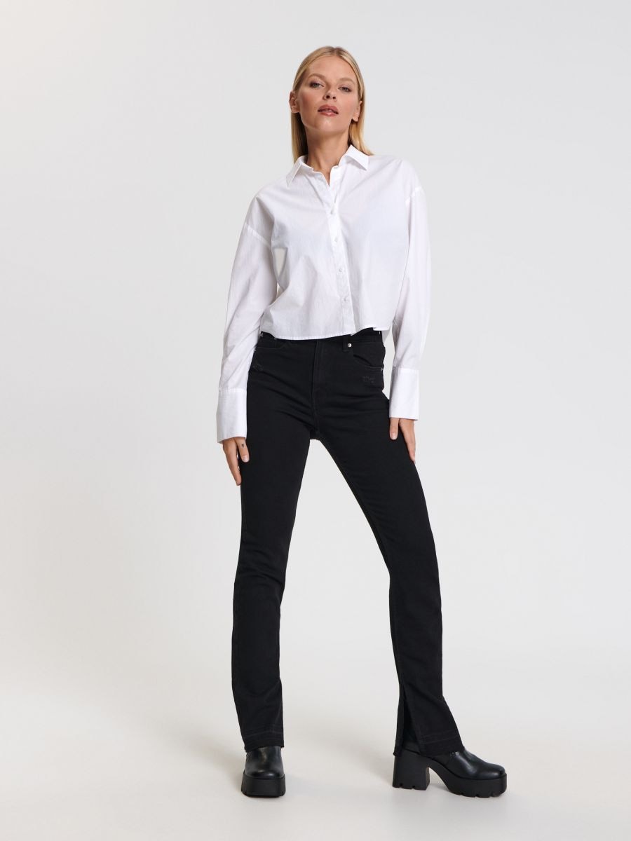 Jeansy flare mid waist Kolor czarny  2064F-99J