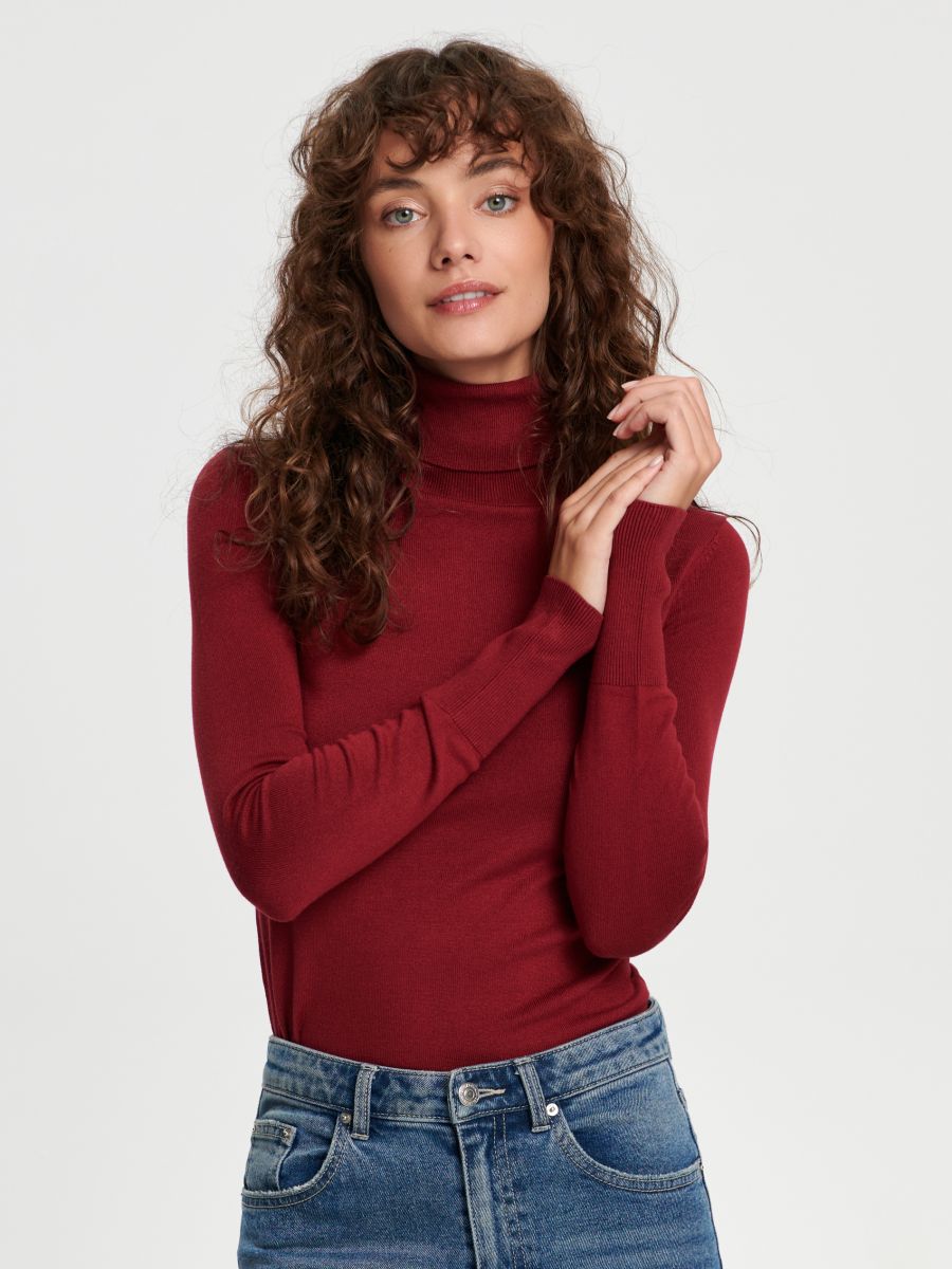 Sweter z golfem Kolor czerwony  7382J-83X