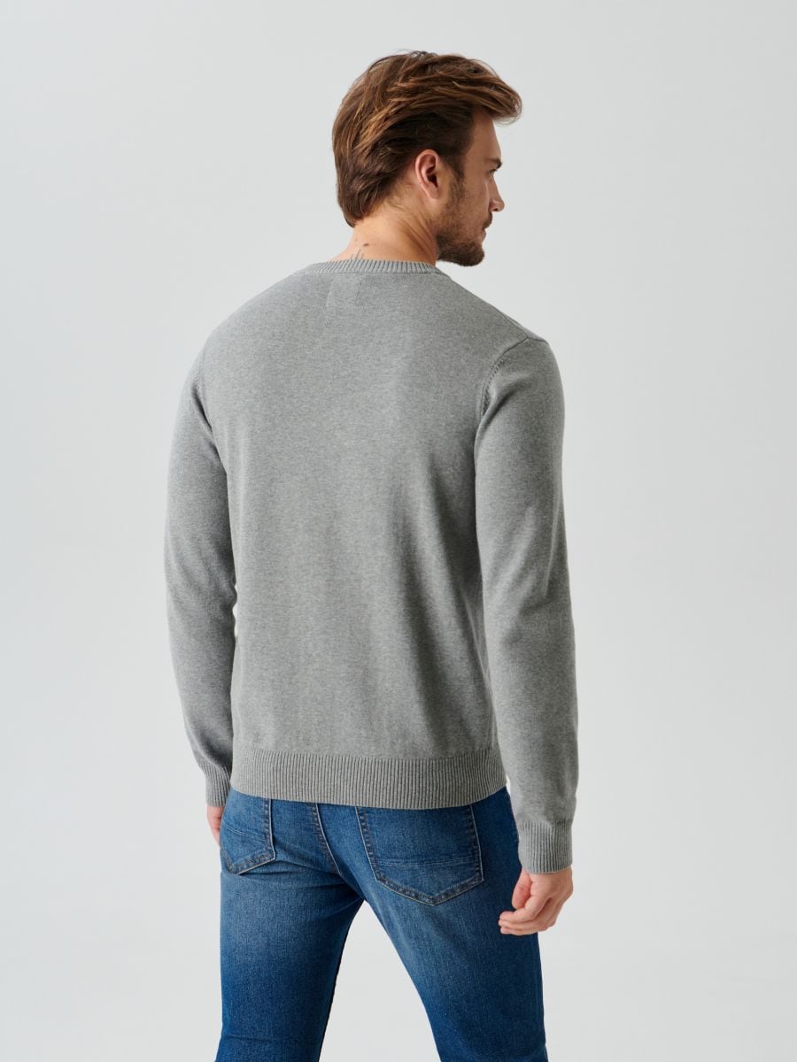 Sweter z dekoltem w serek Kolor szary  0188J-09M