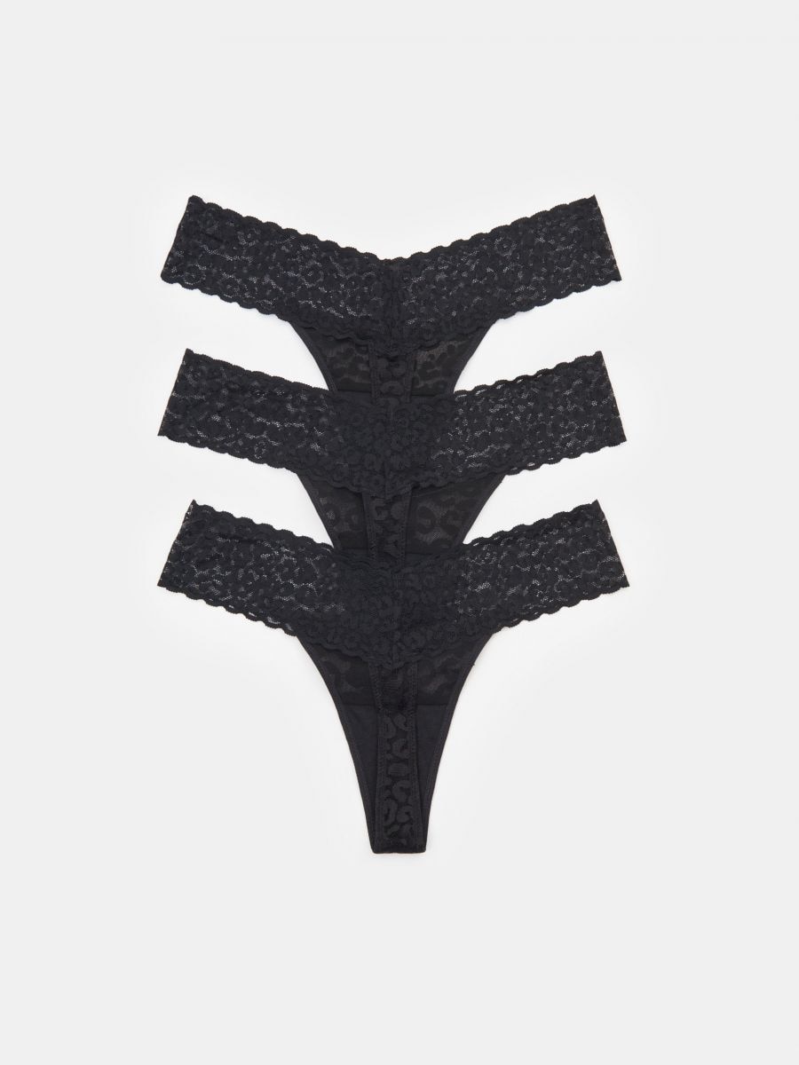 Majtki koronkowe stringi 3 pack Kolor czarny  5918U-99X