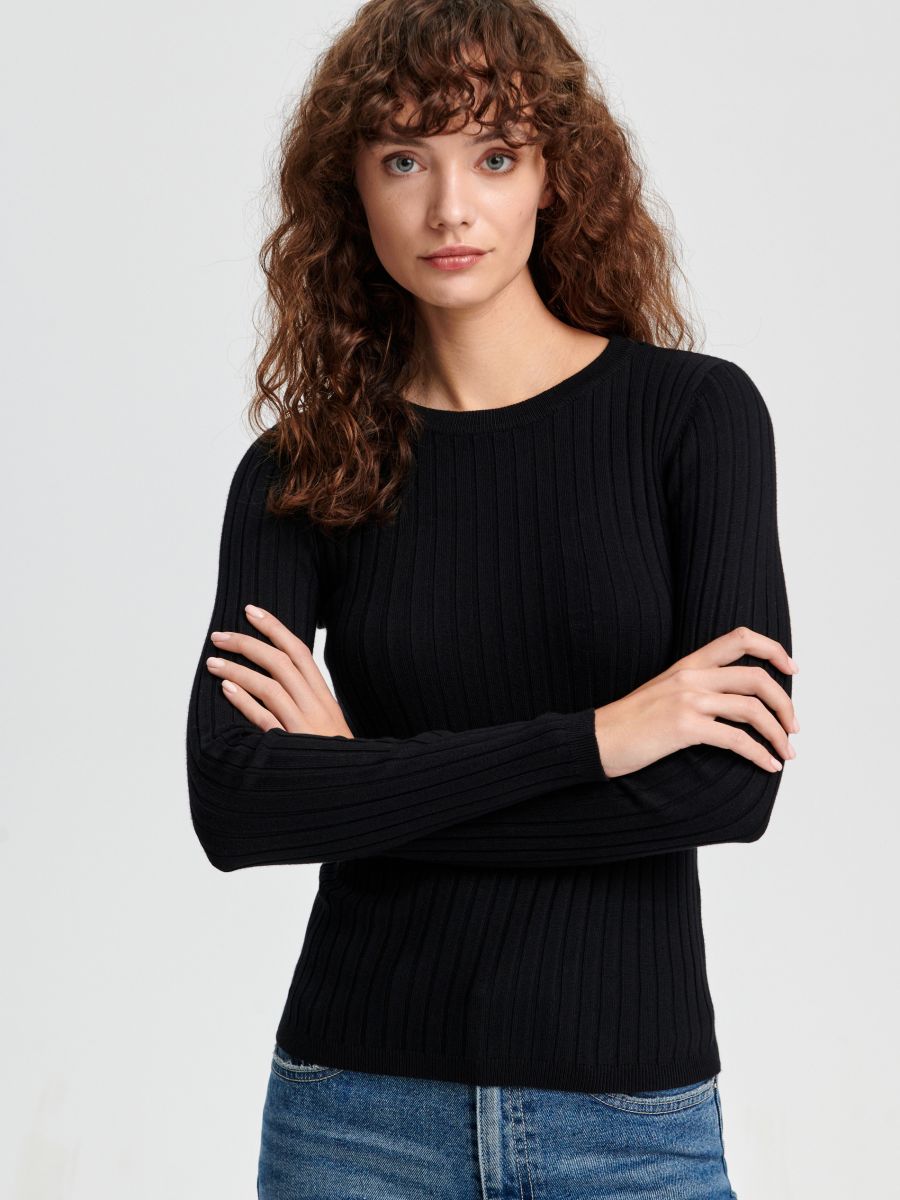 Sweter w prążki Kolor czarny  7383J-99X