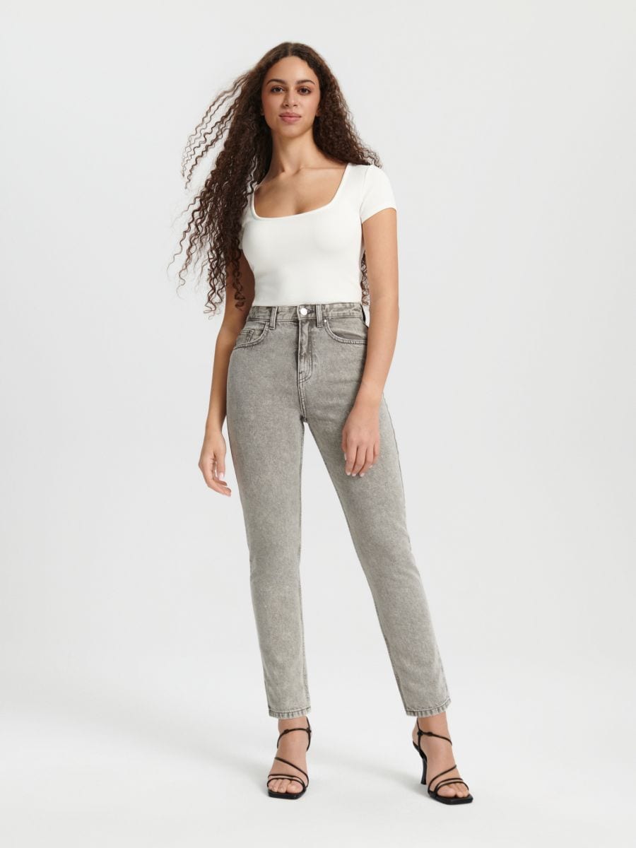 Jeansy mom high waist Kolor szary  3372B-09J