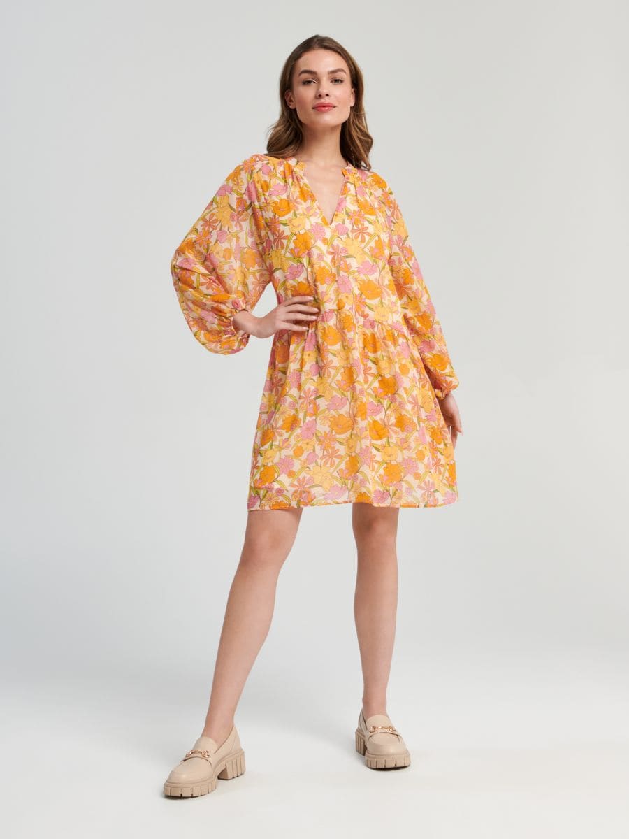 Sukienka mini z bufiastymi rękawami Kolor wielobarwny  6596F-MLC