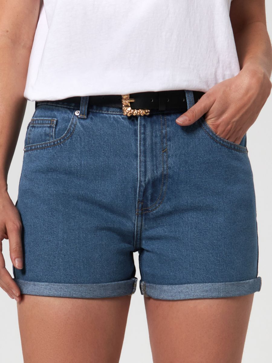 Szorty jeansowe mom high waist Kolor granatowy  0392U-59J