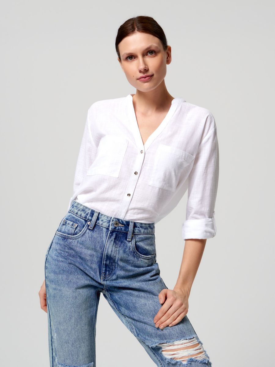 Jeansy straight high waist Kolor niebieski  2087F-50J