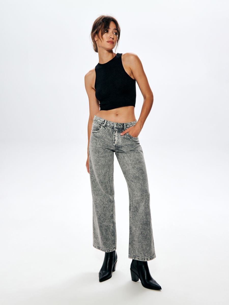 Jeansy wide leg mid waist Kolor szary  6147J-09J