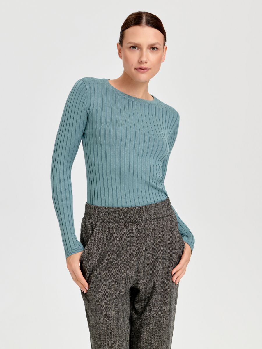 Sweter w prążki Kolor zielony  7383J-65X