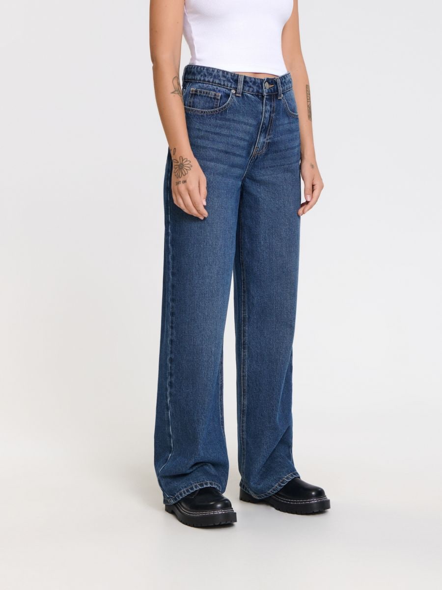Jeansy wide leg high waist Kolor granatowy  QE151-59J